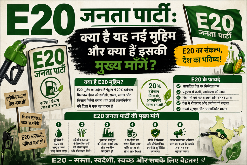 E20 जनता पार्टी: क्या है यह नई मुहिम और क्या हैं इसकी मुख्य मांगे?
